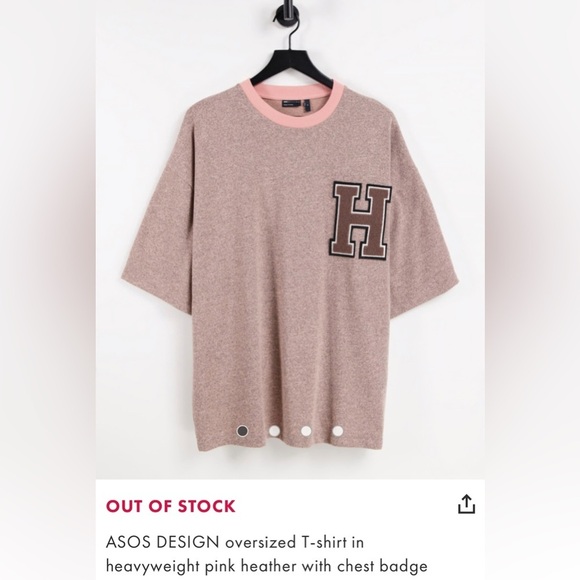Asos Design Oversize T Shirt In Heavyweight Pink Heather With Chest Badge H Sz L - Picture 1 of 8